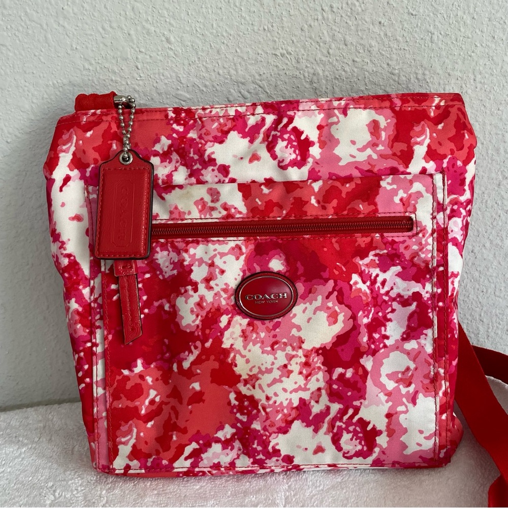 Coach Vibrant Red and Pink Nylon Getaway Crossbody Bag